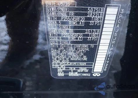 2023 Infiniti Qx55 Luxe Awd z USA, uszkodzony, nr VIN 3PCAJ5JR1PF119229